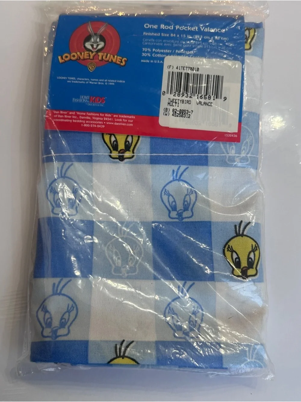 Warner Bros. Tweety Plaid Valance - Blue, White, Yellow